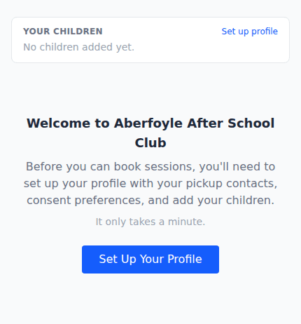 Welcome screen prompting new users to set up their profile